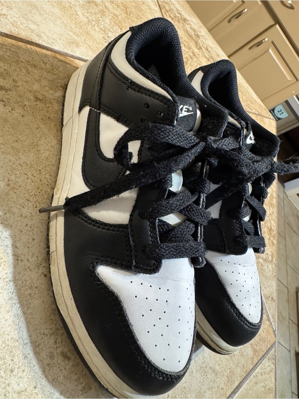 Nike Dunks Low- Kids Black and White Low-Top Sneakers- size 3Y